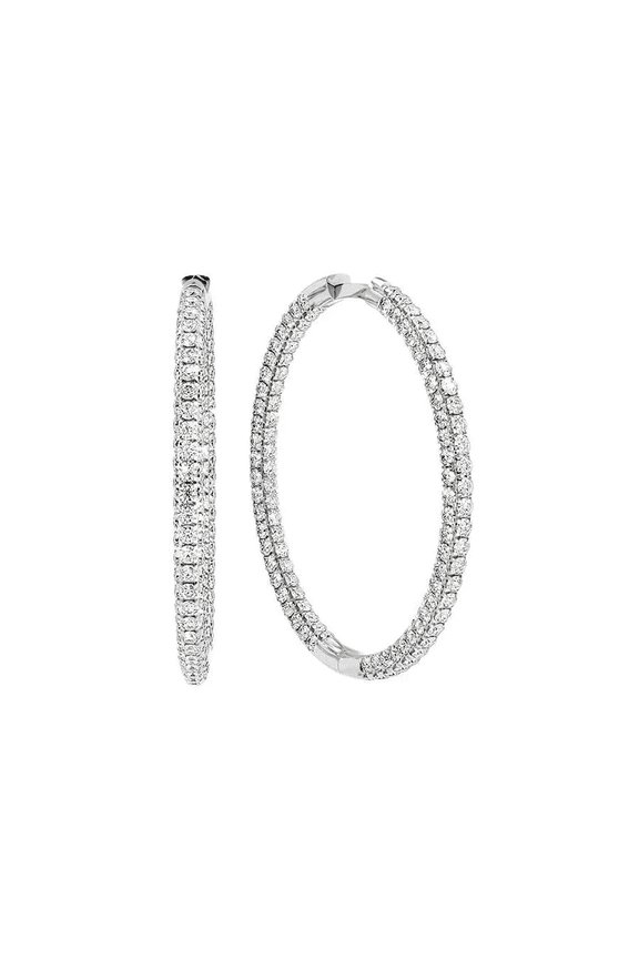 Sterling Silver Moissanite Hoop Earrings Round Brilliant Cut Prong Setting 14K White Gold Plated VVS1-VVS2 6-Month Warranty Gift Jewelry for Women