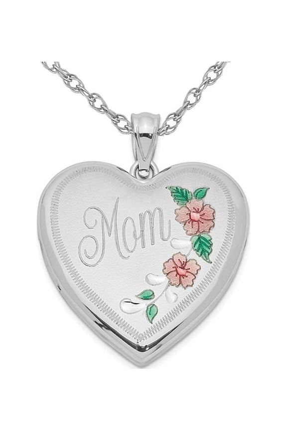 Gem & Harmony Sterling Silver Mom Heart Flower Locket with Chain for Women