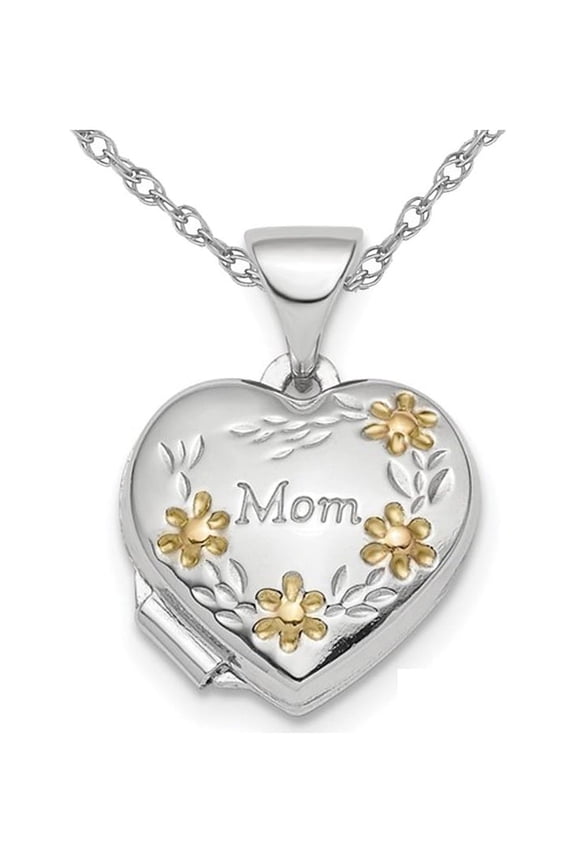 Gem & Harmony Sterling Silver Mom Heart Flower Locket with Chain for Women