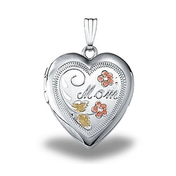 Sterling Silver "Mom" Heart Locket - 3/4 Inch x 3/4 Inch
