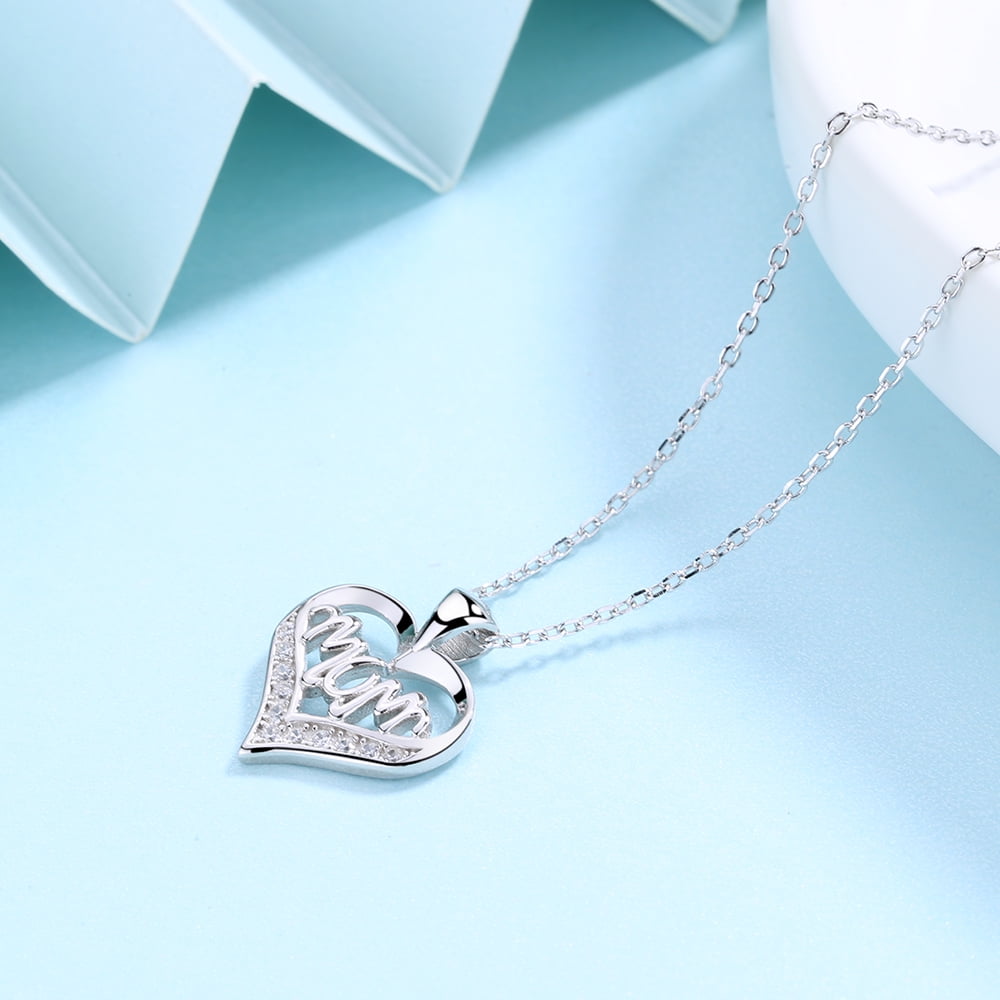 Sterling Silver Mom Heart Pendant Necklace with Swarovski Crystal ...