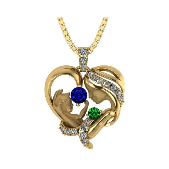 Sterling Silver "Mom & Me" Birthstones Pendant Necklace-Yellow Gold Plated