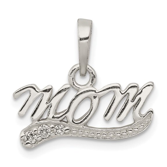 Sterling Silver Mom Pendant Necklace for Women with Cursive Script, Clear Accent Stones, Sentimental Family Jewelry, Elegant Polished Accessory for Daily Wear