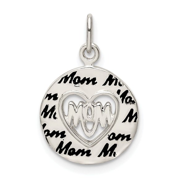 Sterling Silver Mom Pendant for Women with Heart Cutout, Round Disc Charm Symbolizing Motherhood, Sentimental Jewelry for Necklace or Bracelet