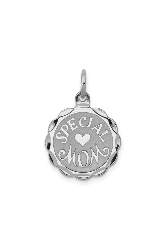 925 Sterling Silver Love Mom Heart Disc Pendant Charm, Polished Keepsake for Women