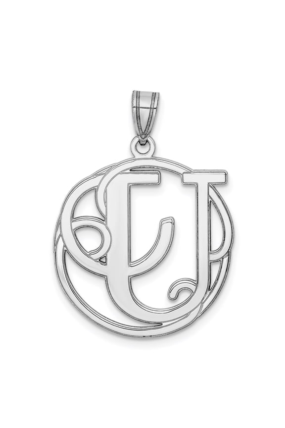 Sterling Silver Monogram Pendant Necklace with Interlocking E and J Letters, Openwork Circle Design, Personalized Initial Jewelry for Women or Unisex Wear, Modern Custom Charm