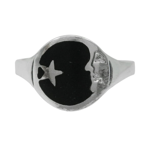 Sterling Silver Moon Face and Star Enameled Ring, Size 5