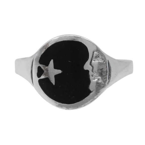 Sterling Silver Moon Face and Star Enameled Ring, Size 7