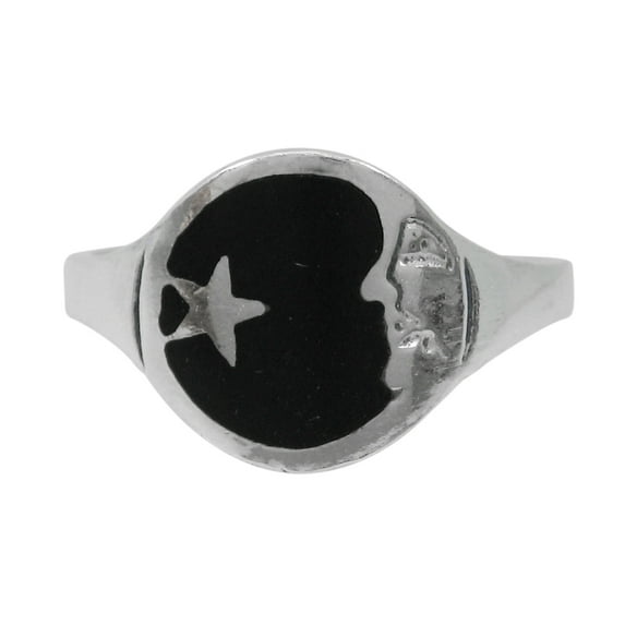 Sterling Silver Moon Face and Star Enameled Ring, Size 8