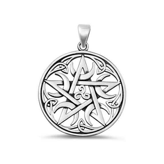 Sterling Silver Moon Pentagram Triskelion Pendant Celtic Charm .925 New Jewelry Female Unisex
