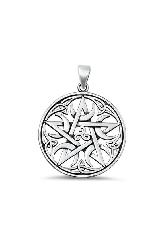 Sterling Silver Moon Pentagram Triskelion Pendant Celtic Charm .925 New Jewelry Female Unisex