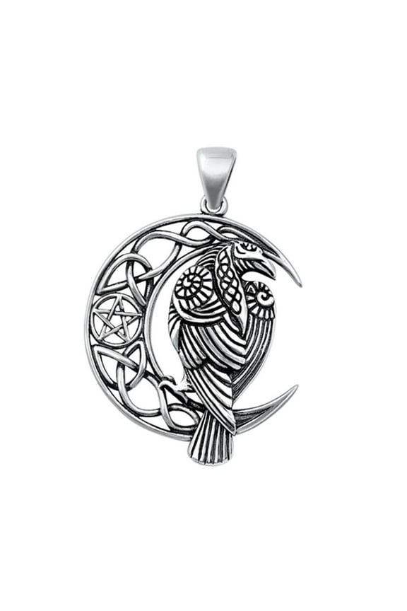 Sterling Silver Moon Raven Pentagram Pendant Celtic Knot Charm 925 New Jewelry Female Unisex