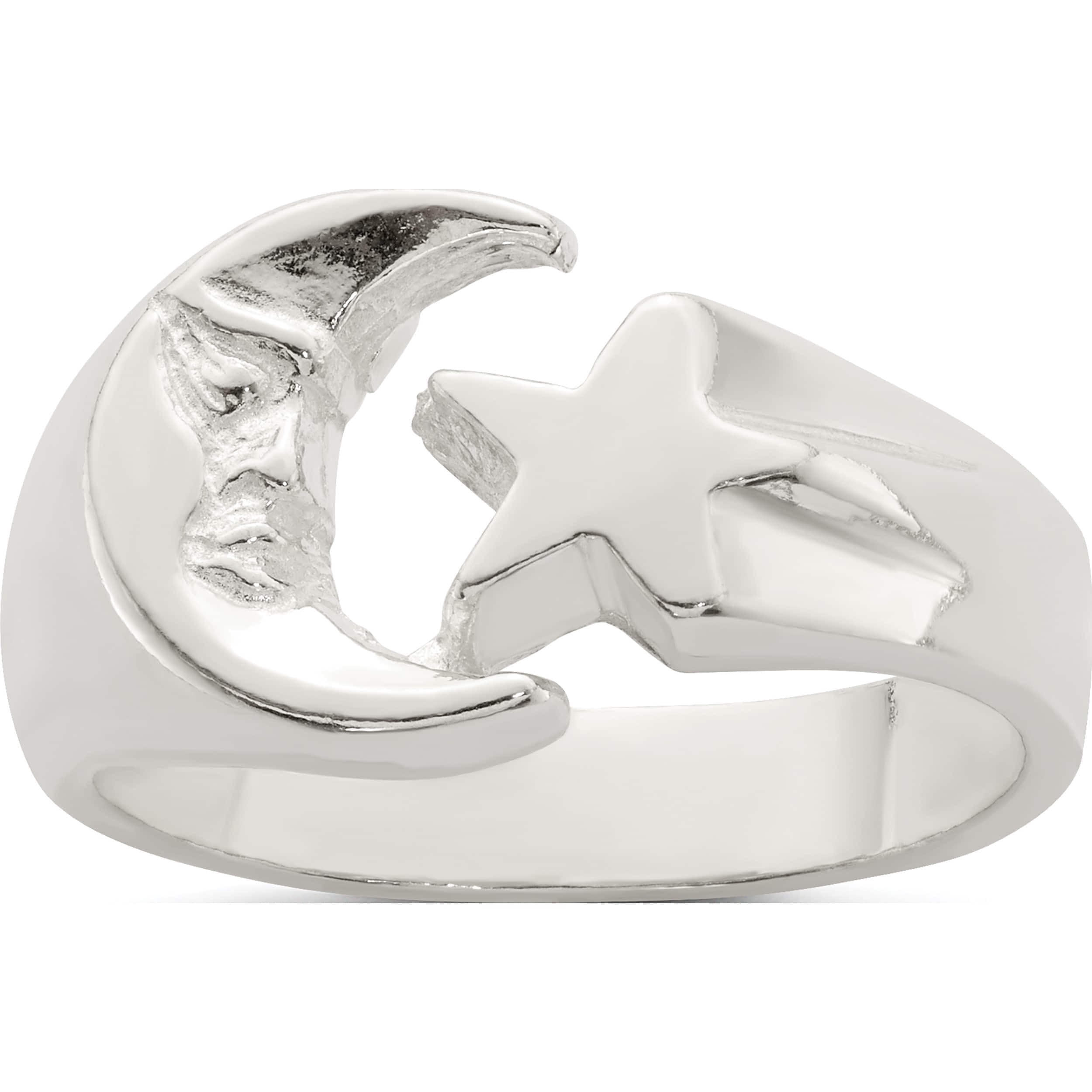 Sterling Silver Moon & Star Ring (Size 8) Made In United