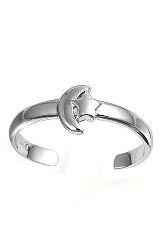 Sterling Silver Moon & Star Toe Ring Adjustable Astrological Midi Band Jewelry Female Unisex