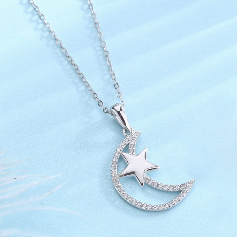Sterling Silver Moon and Star Necklace with crystals from