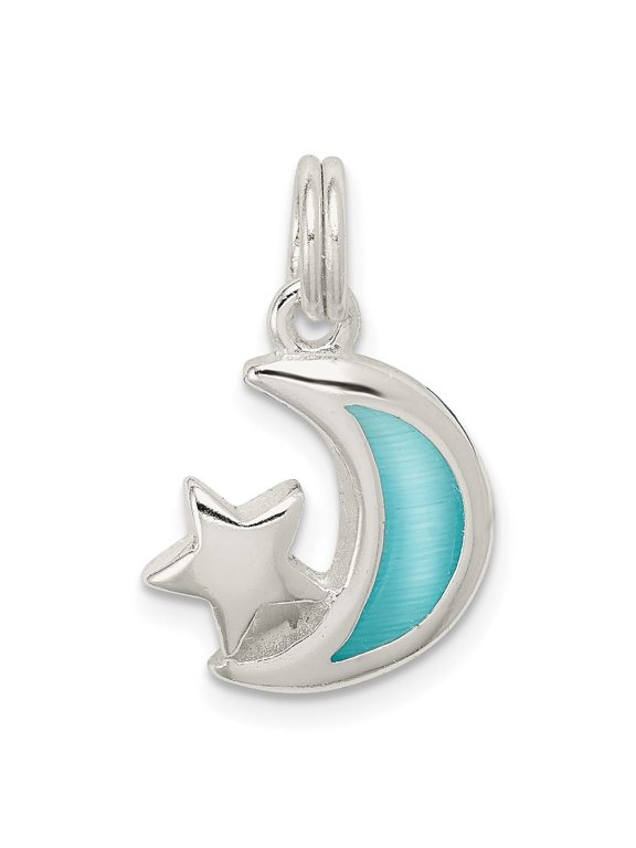Sterling Silver Moon and Star Pendant with Turquoise Enamel, Celestial Charm Jewelry for Women or Teens, Astrology Symbol for Necklace or Bracelet