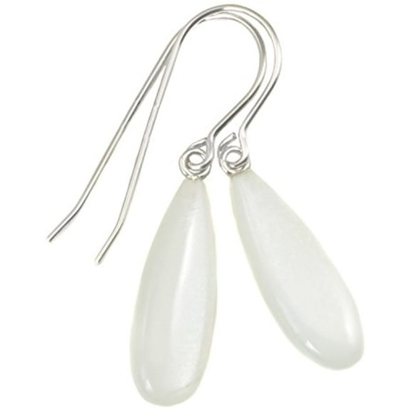 Sterling Silver Moonstone Earrings White Smooth Dainty Teardrops Shimmery Iridescence Designed for Adult Women