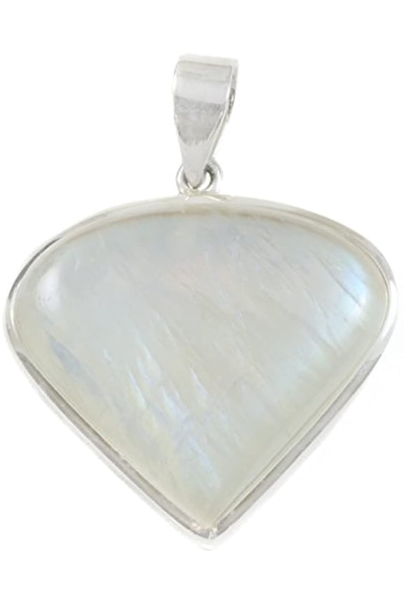 Sterling Silver Moonstone Necklace Pendant Large Bezel Set Rainbow Blue Fat Teardrop Designed for Adult Women
