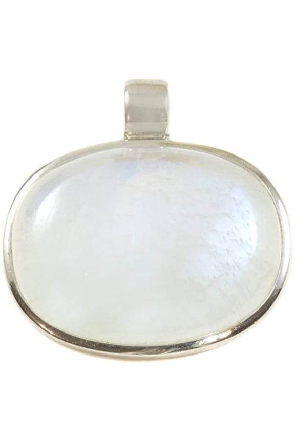 Sterling Silver Moonstone Necklace Pendant Large Bezel Set Rainbow Blue Horizontal Oval Shape Designed for Adult Women