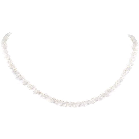 Sterling Silver Moonstone Rainbow Cluster Necklace Blue Flash Beaded Silvertone Chain 18" Designed for Adult Women