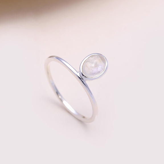 Sterling Silver Moonstone Ring - Handmade Oval Gemstone Jewelry - Elegant and Minimalist Design