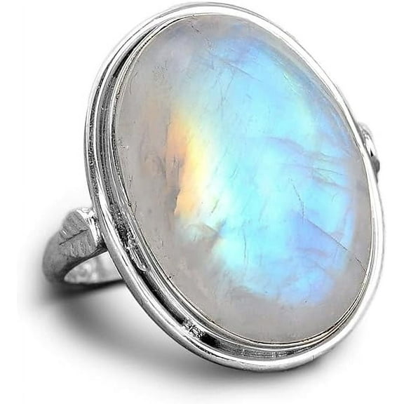 SS DESIGNS Sterling Silver Moonstone Ring for Women Oval Gemstone Boho jewelry