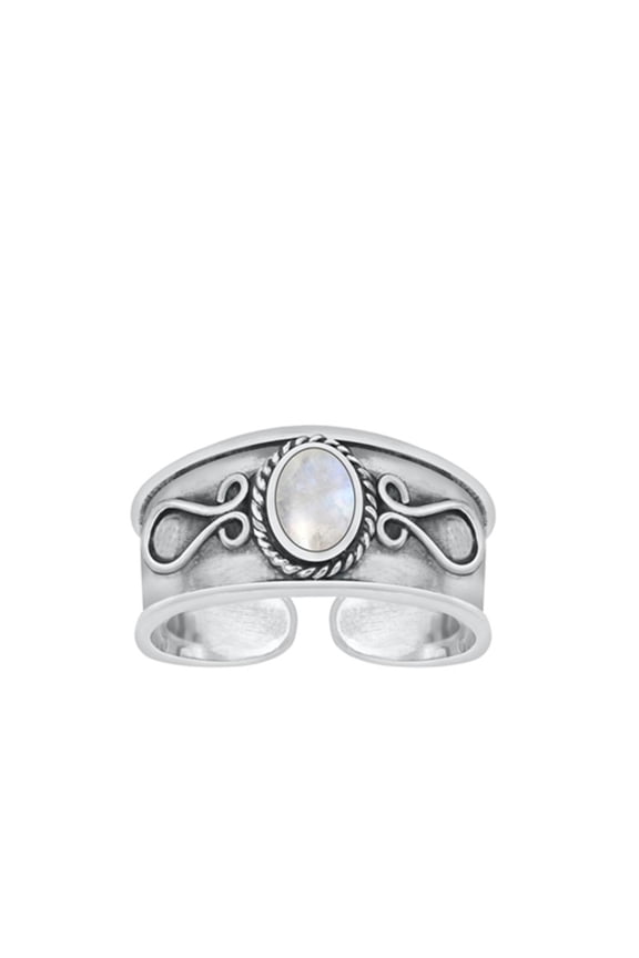 Sterling Silver Moonstone Toe Midi Bali Adjustable Ring .925 Band Jewelry Female Unisex
