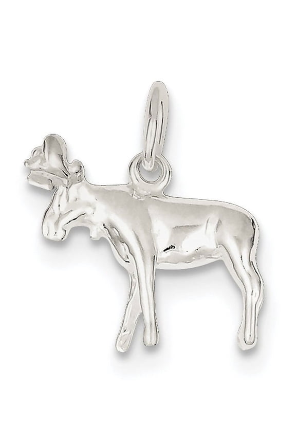 925 Sterling Silver Solid Polished Moose Charm 19x20mm Wide Pendant Necklace for Women - 3.0 Grams
