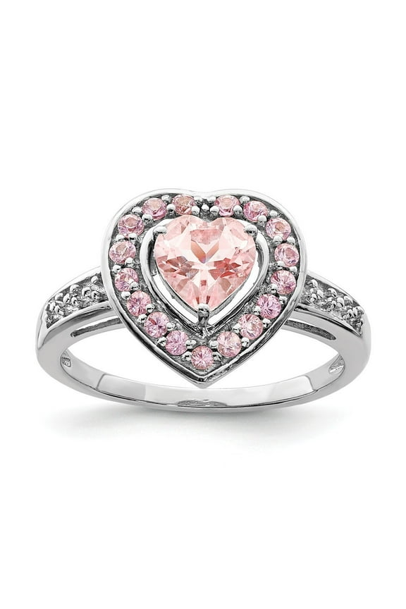 Sterling Silver Morganite Heart Ring - .86 cwt 2.8 Grams - Size 7 - Measures 2mm Wide