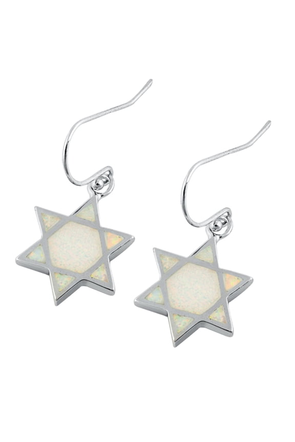 Sterling Silver Mosaic Star of David Burst Earrings White Simulated Opal 925 New Jewelry Female