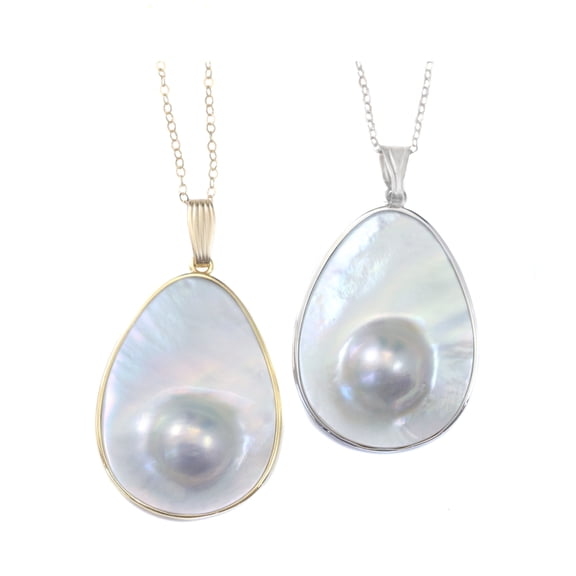Sterling Silver Blister Freshwater Cultured Pearl Pink Pendant Necklace Chain, 20" Designed for Adult Women