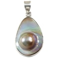 thumbnail image 1 of Sterling Silver Mother Of Pearl Necklace Pendant Oval Blister Freshwater Cultured Pearl Teardrop Designed for Adult Women, 1 of 4