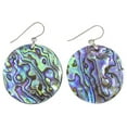 thumbnail image 1 of Sterling Silver Abalone Paua Shell Earrings Extra Large Round Drops Silvertone Bail Simple MOP Dangles Designed for Adult Women, 1 of 5