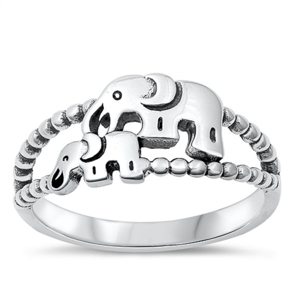 Sterling Silver Mother and Daughter Elephant Ring Size 4