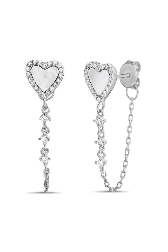 Sterling Silver Mother of Pearl Heart Cuff Earrings