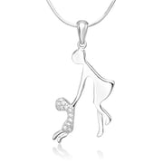 14K White Gold Plated Motherhood Pendant Necklace with crystals Mothers Day Mom, Mother, Mama - Great Gift