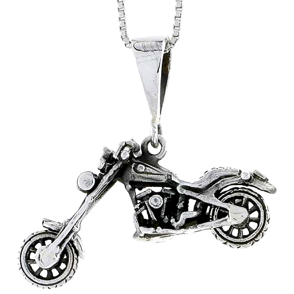 Sterling Silver Motorcycle (Harley Davidson Type) Pendant, 1 1/4 inch ...