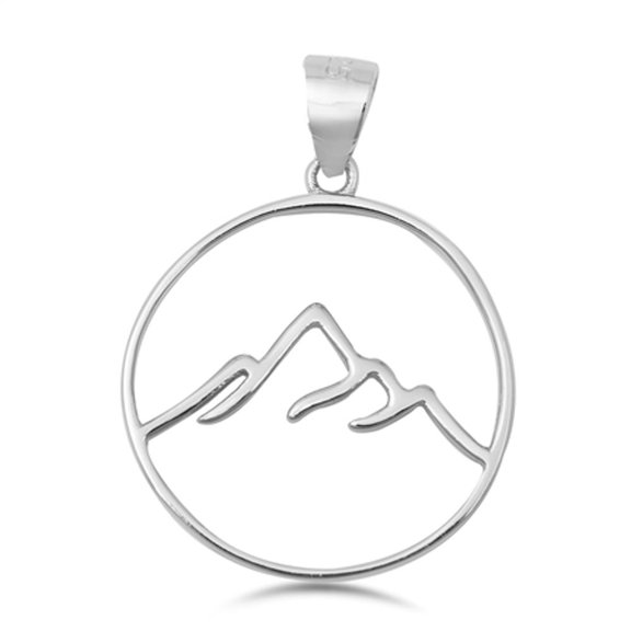 Sterling Silver Mountain Range Pendant Hoop Outline Minimalist Charm 925 Jewelry Female Unisex