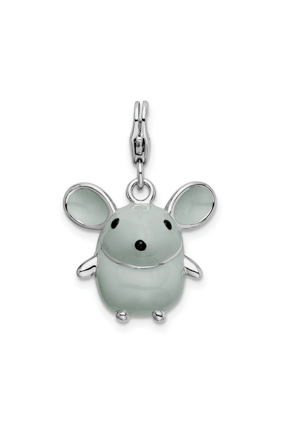 Sterling Silver Mouse Charm Pendant with Enamel, 3D Animal Design for Women, Cute Kawaii Jewelry for Necklace or Bracelet, Playful Whimsical Style Clip-On Accessory