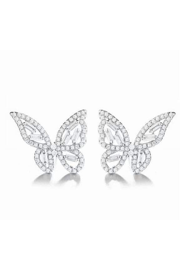 Sterling Silver Mult-Cut Crystal Butterfly Earrings