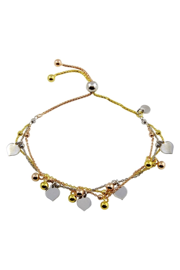 Sterling Silver Multi-Chain Leaves & Beads Lariat Bracelet