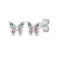 thumbnail image 1 of Sterling Silver Multi-Color CZ Butterfly Stud Earrings, 1 of 1