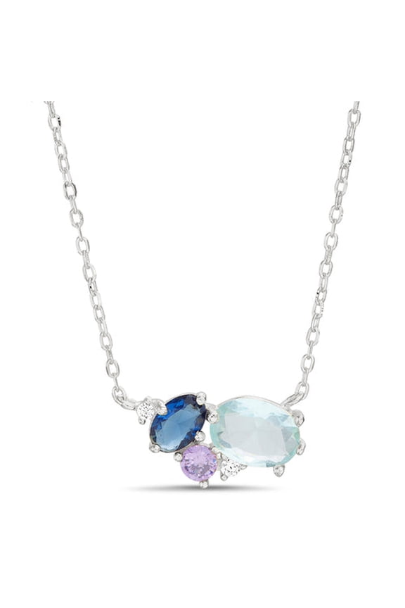 Sterling Silver Multi-Color CZ Cluster Necklace