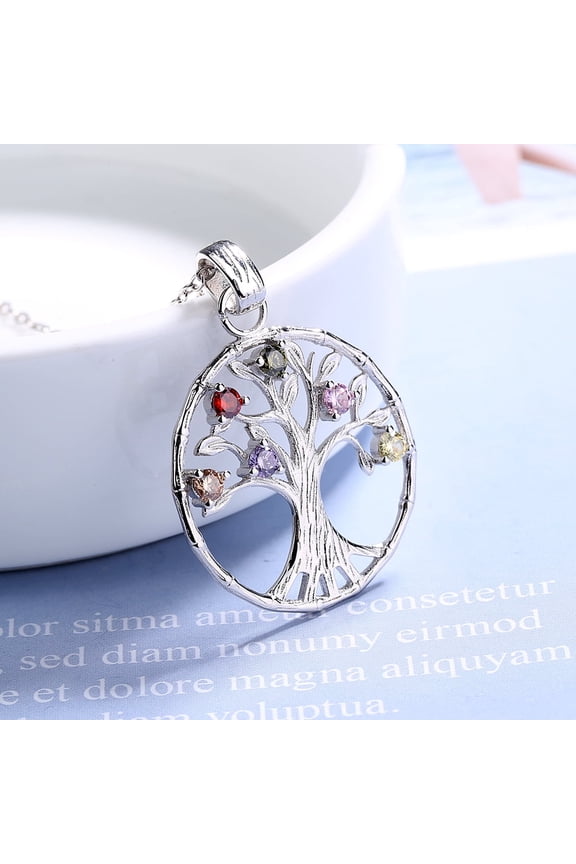 Sterling Silver Multi-Color Gemstone Tree of Life Pendant Necklace