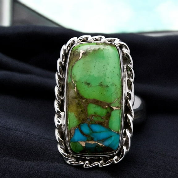 Sterling Silver Multi Color Turquoise Ring 925 Sterling Silver Ring Gemastone Ring Graduation Gift Handmade Ring || Ali Baba Jewellery