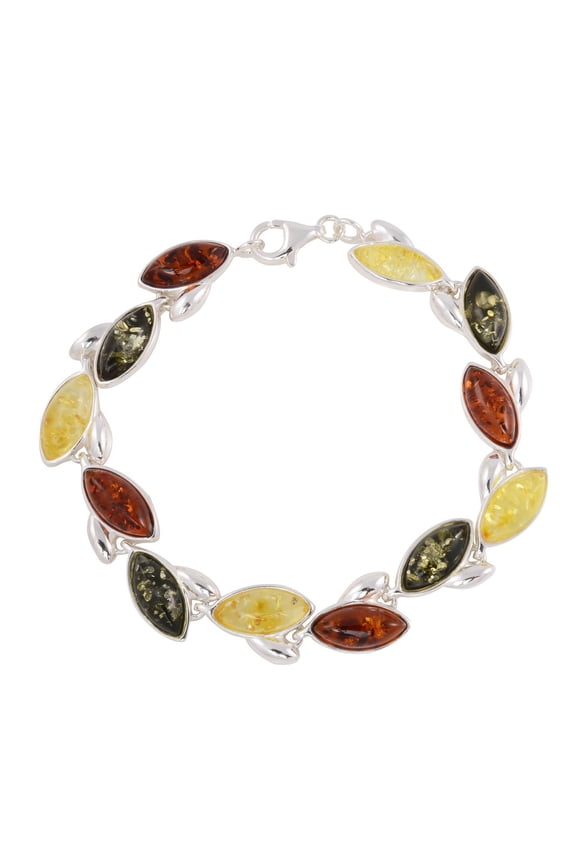 Sterling Silver Multi-Colored Baltic Amber Bracelet, Amber Jewelry Collection