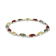 Genuine Multi-Color Baltic Amber Bracelet in 925 Sterling Silver   Handmade Polish Amber Jewelry, 7.5  Lobster Clasp Women s Bracelet