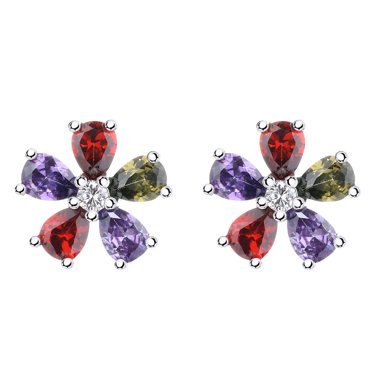 Sterling Silver Multi Colored Swarovski Floral Drop Earrings 1 main image 0