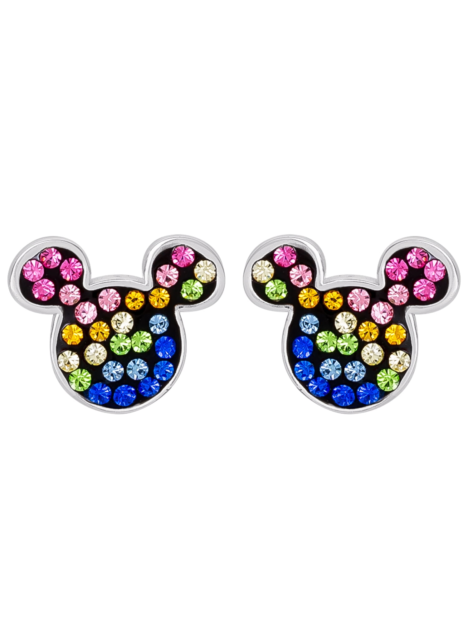 Disney Women's Sterling Silver Multi Crystal Mickey Head Earrings