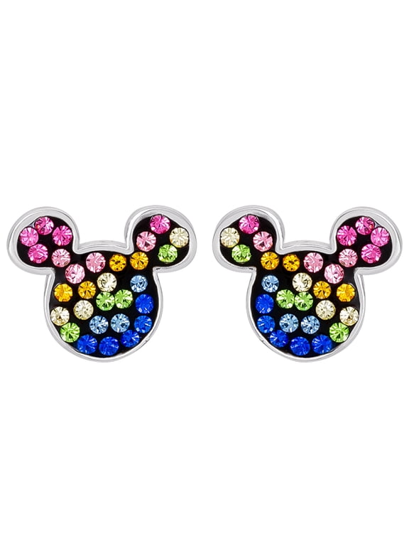 Women's Sterling Silver Multi Crystal Mickey Mouse Head Earrings